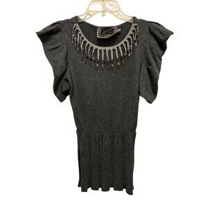 Womens XSmall Gott Grey Peplum Blouse Ruffled Sleeves Top Zippers Sweater